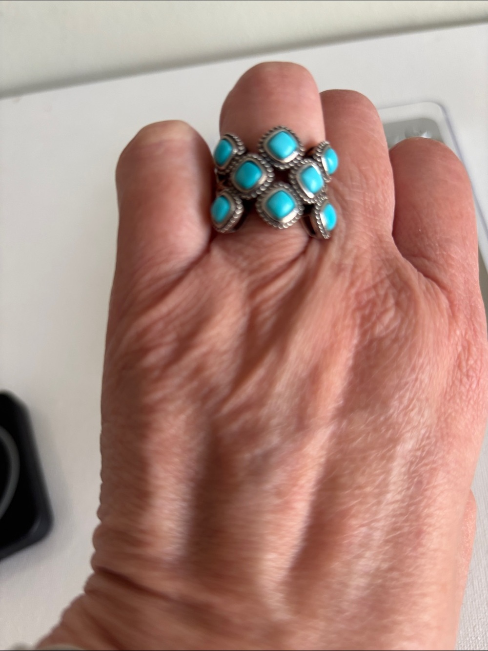 JTVTurquoise Stone Cluster Silver Ring - Women Jewelry - Picture 5 of 6